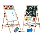 Savieva 4in1 Tafel für Kinder, 39 x 32cm Maltafel Schreib Schultafel für Kinder ab 3 Jahre, Multifunktions Zweiseitiges Zeichenbrett Magnettafel Kinder aus Holz Spieltafel mit Ablage, Kreide
