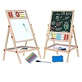 Savieva 4in1 Tafel für Kinder, Maltafel Schreib Schultafel für Kinder ab 3 Jahre, Multifunktions Zweiseitiges Zeichenbrett Magnettafel Kindertafel aus Holz Spieltafel mit Ablage, Kreide, 39 x 32cm