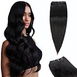 TESS Tressen Echthaar Naturschwarz 100gWeft Extensions Echthaar, Remy Haar zum Einnähen Sew in Hair Extensions Haarverlängerung 45cm