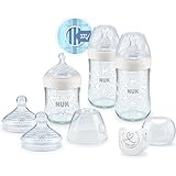 NUK Nature Sense Glasflaschen Set | 3 Babyflaschen aus Glas | Temperature Control Anzeige | Trinksauger und Genius Schnuller | 0-6 Monate | weiß