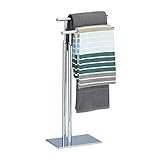 Relaxdays Handtuchhalter stehend PAGNONI, Handtuchständer 2-armig, HBT 78 x 46 x 20 cm, Standhandtuchhalter Chrom, silber