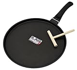Kopf Crêpespfanne Marra aus Aluguss (28 cm) Induktion – Pfanne mit robuster ILAG-Antihaftbeschichtung, inkl. Teigverteiler für perfekte Crêpes und Pfannkuchen