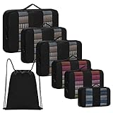 RYACO Koffer Organizer Set 7-teilig(1S+2M+2L+1XL+1Rucksack) Packing Cubes mit wasserdichte Rucksack Packtaschen Kleidertaschen Reise organizer Tasche für Tragen auf Gepäck und Rucksäcke(Schwarz)