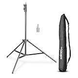 Walimex pro FT-8051 Lampenstativ 260cm - Lichtstativ mit Federdämpfung, Höhe max 260 cm, 5 kg Traglast, Aluminium, für Fotografie Studio Outdoor, mit Tasche und Adapter, Schwarz