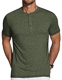 COOFANDY Herren Henley T-Shirt Kurzarmshirt Sommer Tshirt mit Knopfleiste Freizeit T-Shirts Männer Basic Tshirts Knopf T-Shirt Armeegrün L
