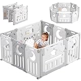Dripex Laufstall Baby 113×113cm, Laufgitter Baby, Laufstall Faltbar, Laufgitter Faltbar, Kinderlaufstall mit Spielzeugboard, Playpen aus Kunststoff, Babyzaun, Grau