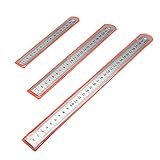 KOOKZ 3pcs Edelstahllineale, Metalllineal mit Doppelseiten Skala Kante, Stahllineal Set inklusive 15cm / 20cm / 30cm für Technik, Lehre und Büro