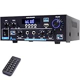 WOOPKER HiFi-Verstärker AK55 mit Bluetooth 5.0 900W Mini Verstärker Heimkino Stereo-Audioverstärker Receiver 2 Kanäle 70WX2 Höhen und Bässe mit USB/RCA/MIC/FM