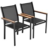 LIFERUN Gartenstuhl 2 pcs, Aluminium, Stapelbarer Esszimmerstuhl Textilene, WPC Handlauf, Balkonstühle, für Terrasse, Balkon, Terrasse, Pool, Restaurants, Wetterfest, Schwarz, 2 PCS