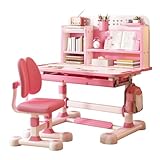 Generisch Kinderschreibtisch Höhenverstellbar,Kinderschreibtisch und Stuhl Set,Schülerschreibtisch mit Stuhl,Ergonomische Schreibtischstuhl mit Buch Stand,Fußpedal,Partition Design (Rosa)