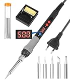 Zhufas Lötkolben Set, 110W LCD Lötkolben mit Einstellbare Temperaturen 180℃-500℃, mit ON/OFF, 10g Lötdraht, 5 Lötspitzen, Lötkolbenständer, Lötset für Elektrische Arbeiten und Hausgebrauch.