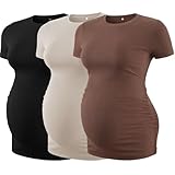 Love2Mi 3er Pack Umstandstop Tshirt Kurzarm Sommer Rundhals Umstands T-Shirt Umstandsmode