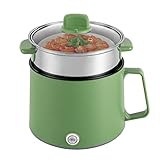 Mini Elektrische Pfanne Mit Deckel, 1.7L Tragbare Elektrisch Hot Pot Antihaft-Beschichtung aus rostfreiem Stahl, 300W&600W Antihaft Topf mit Dampfgarer, Doppelschichtiger