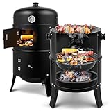 TactFire Smoker 3-in-1 Holzkohlegrill Schwarz Garten Outdoor Picknick dönergrill 80x41x48cm Einstellbare Lüftungsschlitze