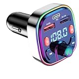 Knocery Bluetooth Auto FM-Transmitter, 4,8 A Bluetooth-Adapter für Auto, Radio, Musik-Player, MP3, Schnellladung USB und Typ C QC3.0, Freisprecheinrichtung, mehrfarbig