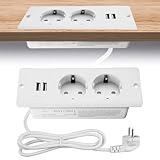 SPORWAY Tischplatte Versenkte Steckdose, 2-Fach Einbausteckdose Steckdosenleiste mit 2 USB, Tischsteckdose Versenkte Steckdose 1.5m Kabel für Tischplatte Arbeitsplatte Konferenztisch (Weiß)