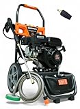 Benzin Hochdruckreiniger 207 bar | mit Dreckfräse und 12 m Hochdruckschlauch | 7PS Flächenreiniger mit Messing Pumpenkopf | Steinreiniger Profi Hochdruckreiniger | Terassenreiniger Industrie
