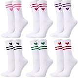 Utensilsto 6 Paar Herz Tennissocken für Damen Sportsocken Damen 39-42 Weiß Socken mit Streifen Herz Laufsocken Tennis Sport Socken mit Streifen Crew Socks Arbeitssocken
