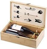 Carlo Milano Flaschenöffner: 9-teiliges Sommelier-Set in edler Holz-Geschenkbox für 2 Weinflaschen (Wein-Flaschenbox, Holzbox Wein, Geschenkpapier)