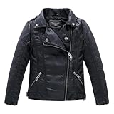 Lengender Jacke aus Kunstleder für Jungen und Mädchen – Mantel aus Kunstleder – Motorradjacke für Kinder (140)