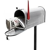 Wiltec Set US Mailbox Silbergrau 180 x 220 x 480 mm, amerikanischer Briefkasten mit Fahne, Standbriefkasten Stahl amerikanisches Design mit passendem Standfuß