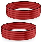 Rundes verzinktes Hochbeet // 1,2 x 1,2 x 3,5 m (2er-Pack) verzinkte Hochbeete für den Außenbereich für Gartenarbeit, Gemüse, Blumen (rot) // Patentiertes werkzeugloses Design, runder Übertopf