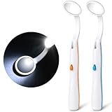 ACWOO Mundspiegel mit LED-Licht, 2 Stück Oral Dental Mirror Dentalspiegel, Zahnarztspiegel mit Anti-Fog-Beschichtung, Mund Zahn Inspektion Spiegel, Zahnpflegespiegel für Zahnpflege (Blau+Orange)