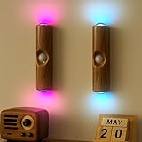 Kertaym Nachtlicht Mit Bewegungsmelder, 2 Stück Magnetische LED Nachtlicht, 3 Modi Bewegungsmelder Licht, Schlafzimmer, Küche, Badezimmer (Holzmaserungsgehäuse mit RGB-Ambientebeleuchtung)
