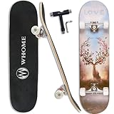 WHOME Pro Skateboards Komplett für Erwachsene/Kinder Mädchen/Jungen Anfänger/Profi - 31 x 8 Zoll Standard 8-Fach Alpine Ahorn Deck ABEC-9 inkl. T-Tool (Deer)