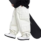 SNOWVERB Damen Herren Baggy Wasserdichte Snowboardhose Unisex Schnee Cargo Warm Isolierung Skihose (Größe L, Weiß)