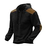 Sweatshirt Herren Slim Fit Farbabstimmung Waffel Kapuzenpullover Herren Casual Mode All-Match Langärmeliges Sweatshirt Herren Jugend Klassisch Trend Sweatshirts Für Herren A-Black L