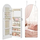 SONGMICS Schmuckschrank, Spiegelschrank, Schmuck-Organizer mit LED-Beleuchtung, abschließbar, abgerundete Ecken, mit Innenspiegel, 10 x 42 x 108 cm, wolkenweiß JJC020W01