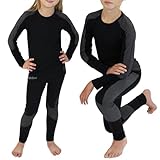 ALPIDEX Kinder Thermounterwäsche Set Funktionsunterwäsche Skiunterwäsche Jungen Mädchen Ski Fußball Sport Winter warm atmungsaktiv, Größe:134-140, Farbe:Black-Grey