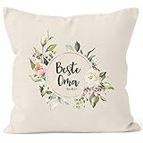 MoonWorks Kissen-Bezug Beste Oma der Welt Watercolor Geschenk Kissen-Hülle Deko-Kissen Baumwolle Natur Unisize