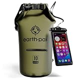 Earth Pak Dry Bag – Wasserdichter Packsack mit Reißverschluss Tasche, Schultergurt und wasserfester Handyhülle – Ideal beim Kajak Fahren, Camping, Angeln, Bootfahren und Rafting (Grün, 10L)