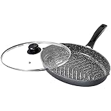 STONELINE XXL Pfanne Oval Fischpfanne Schnitzelpfanne 35 x 24 cm, Aluguss Pfanne mit Deckel Induktion geeignet, Grillpfanne Universalpfanne Große Pfanne beschichtet mit echten Steinpartikeln