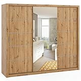 Schiebetürenschrank BONO Breite 250 cm Weiß 3-türiger Spiegel Garderobe (Eiche Artisan)