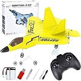 JONRRYIN Ferngesteuertes F-22 Flugzeug, Schaumstoff RC-Modell Mit LED-Licht, Leicht Für Kinder Und Anfänger Geeignet (Gelb)