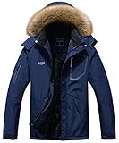 DLGJPA Herren Mountain Wasserdichte Skijacke Mit Kapuze Windbreaker Winddicht Regenmantel Winter Warm Schnee Mantel, Marineblau, S