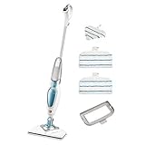 Black+Decker Dampfreiniger Steam Mop Deluxe FSM1630 / Stehender Dampf Mop für versiegelte Hartböden/Bodenreinigung mit waschbarem Microfaser-Pad / 180° drehbarer, herausnehmbarer Fuß / 1600W