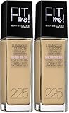 Maybelline New York Make Up, Fit Me! Foundation mit LSF18, Für makellose Haut, Alle Hauttypen, Nr. 225 Medium Beige, 30 ml (Packung mit 2)
