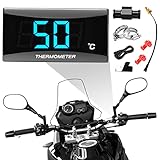 Motorrad Digital Thermometer Instrumente Wassertemperatur Temperatur Digitalanzeige Meter Gauge Sensor Adapter, Wasserdichtem Metallfühler Temperatursensor Sensoradapter Für KOSO 18/22mm(18MM-BLUE)
