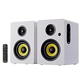 Sanyun SW206 80W Dual-Mode-Regallautsprecher - Studiomonitor und HiFi-Modus - 4-Zoll-Kohlefaserlautsprecher - 25-Kern-Seidenfolien-Hochtöner - Optische koaxiale TRS Aux Bluetooth 5.0 - Weiß