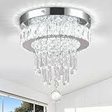 Kristall Kronleuchter K9 Deckenleuchte Flush Mount 20 W LED, Ø25cm, 6500K Kaltweiß, mit 4-Stufen-Design für Wohnzimmer, Schlafzimmer & Flur
