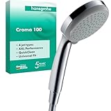 hansgrohe Croma 100 - Duschkopf, Handbrause mit 4 Strahlarten, runde Duschbrause (100 mm), Brausekopf mit Antikalk-Funktion, Chrom, 28535000