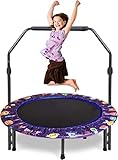 Trampolin Kinder Indoor Outdoor Ø 91cm Klein Mini Kindertrampolin Klappbar ohne Netz Zuhause Eckig Bodentrampolin für Drinnen ab 2 3 4 Jahre Kids(Violett)