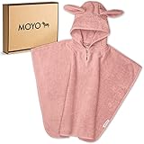 MOYO Baby Badeponcho mit Hasenohren in Rosé I Poncho Kinder Badetuch für 0-3 Jahre I Weicher Baby Poncho aus 100% Frottee-Baumwolle I Waschbares Baby Kapuzenhandtuch I Poncho Handtuch in 68x56cm