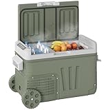 Outsunny 33 Liter Kompressor Kühlbox elektrische Kühlbox mit LED Rolle Kühlfunktion leise Gefrierbox Thermobox Mini Kühlschrank 12/230 Volt für Auto Steckdose LKW Camping Boot Grün