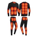 CJJZFO Beheizbare Unterwäsche Herren USB Elektrisch: 28 Zonen Beheizte Thermounterwäsche Set Beheizte Kleidung Männer Top Hose für Winter Skifahren Outdoor Sport (Schwarz, L)