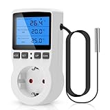 Heemol 230V Temperaturregler Steckdosen Heemol Thermostat Heizung,Frostwächter mit Thermostat,Display mit Hintergrundbeleuchtung,Digitaler Timer mit Sensor Temperaturregler für Terrarium